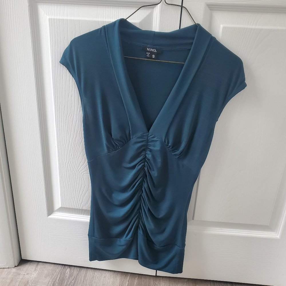 XOXO Green Rouched Cap Sleeve Shirt